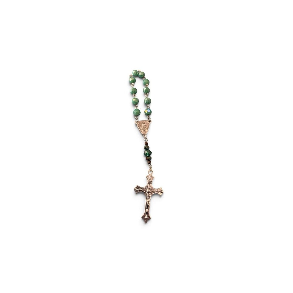 Handmade Pastel Green Teal Sacred Heart Of Mary Rose Decade Pocket Rosary
